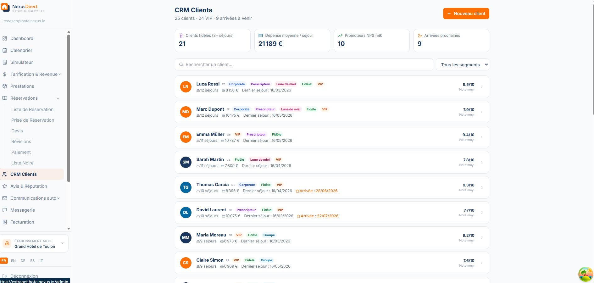 CRM Clients — Sejora Back Office Manager